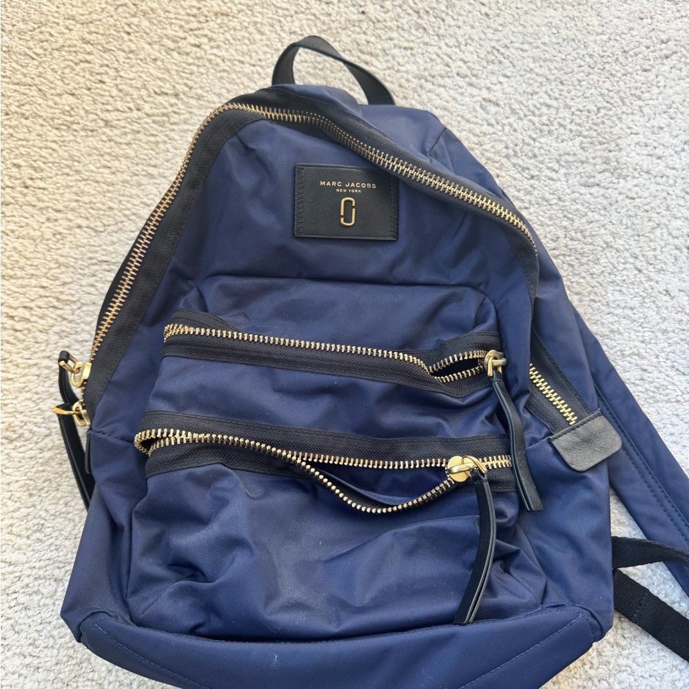 Marc Jacobs Navy Backpack with Gold Accents